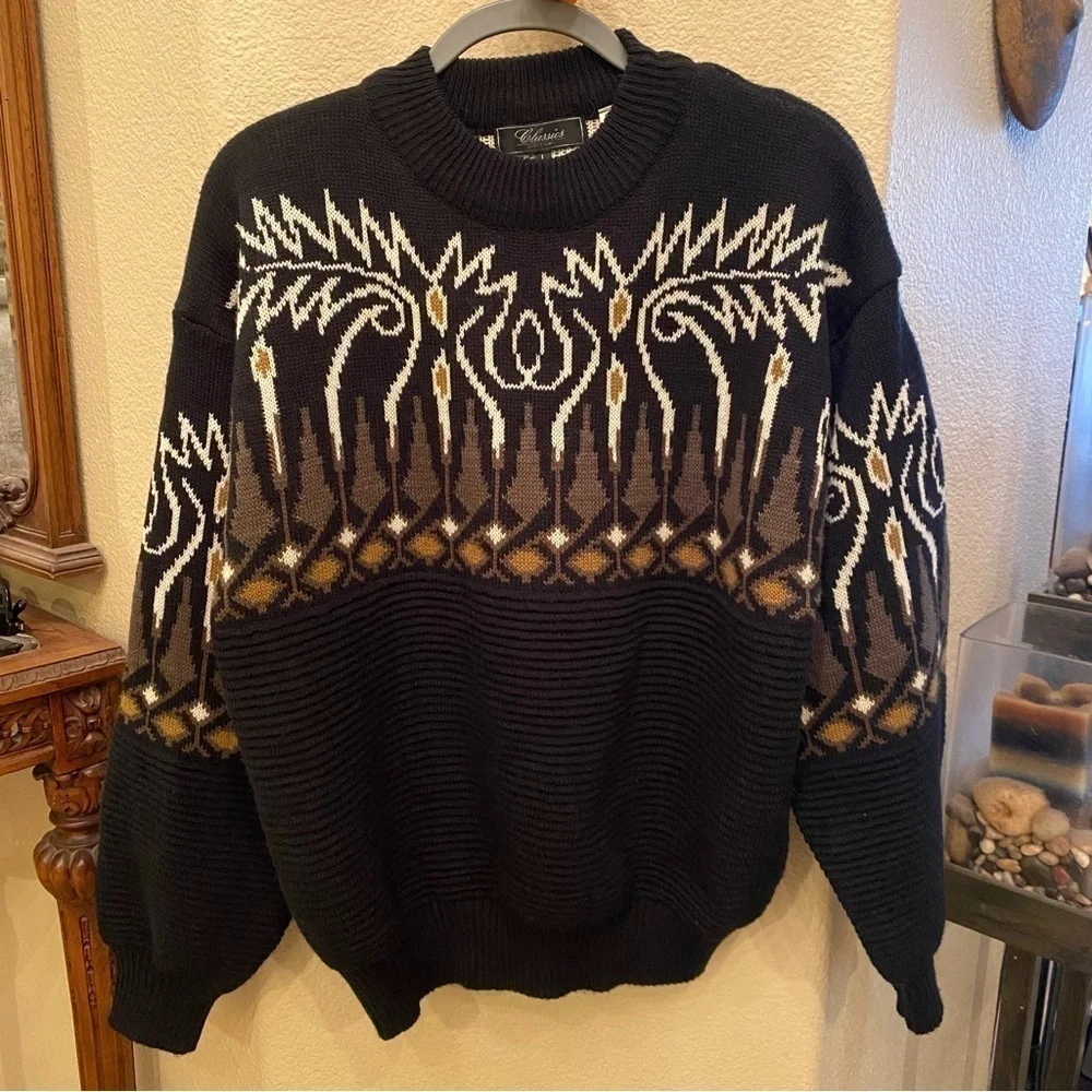 Vintage CLASSICS DEBENHAMS Wool Blend Patterned Sweater Size Large